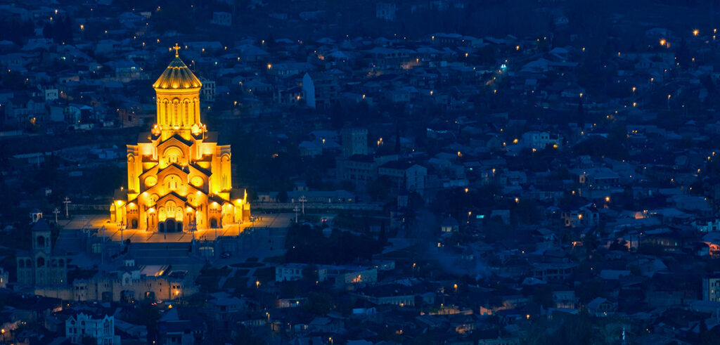City in Georgia at night for ESL teachers to enjoy while teaching English in Georgia