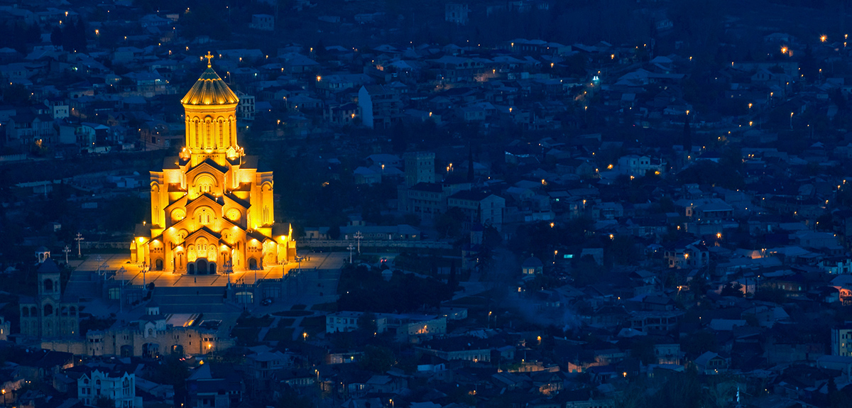 City in Georgia at night for ESL teachers to enjoy while teaching English in Georgia