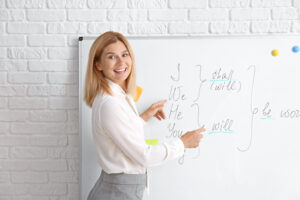 ESL teacher in front of class: ESL teacher: are ESL teachers in demand?