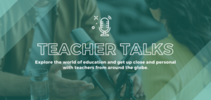 Teacher talks header with text overlay.