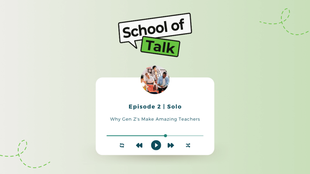 gen z podcast blog banner for school of talk teach away podcast
