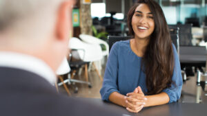 woman at a teaching job interview