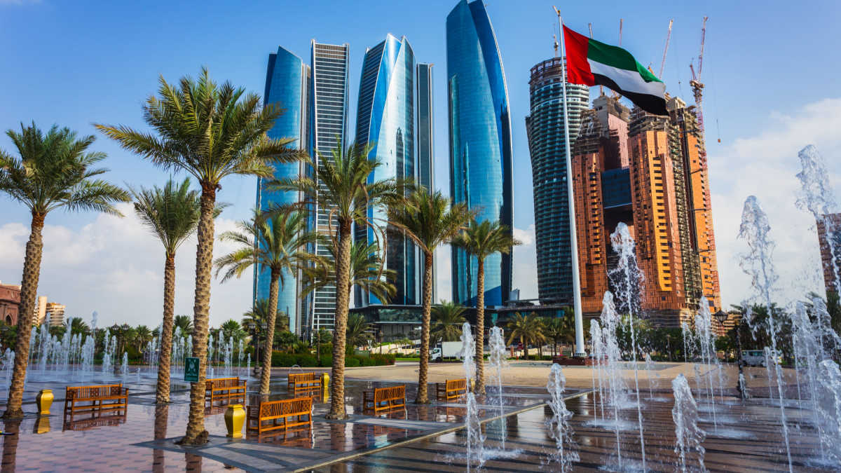 city view of abu dhabi city in the emirates, location of the emirates national schools