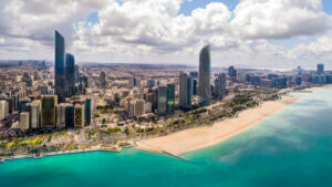aerial view of abu dhabi city coastline