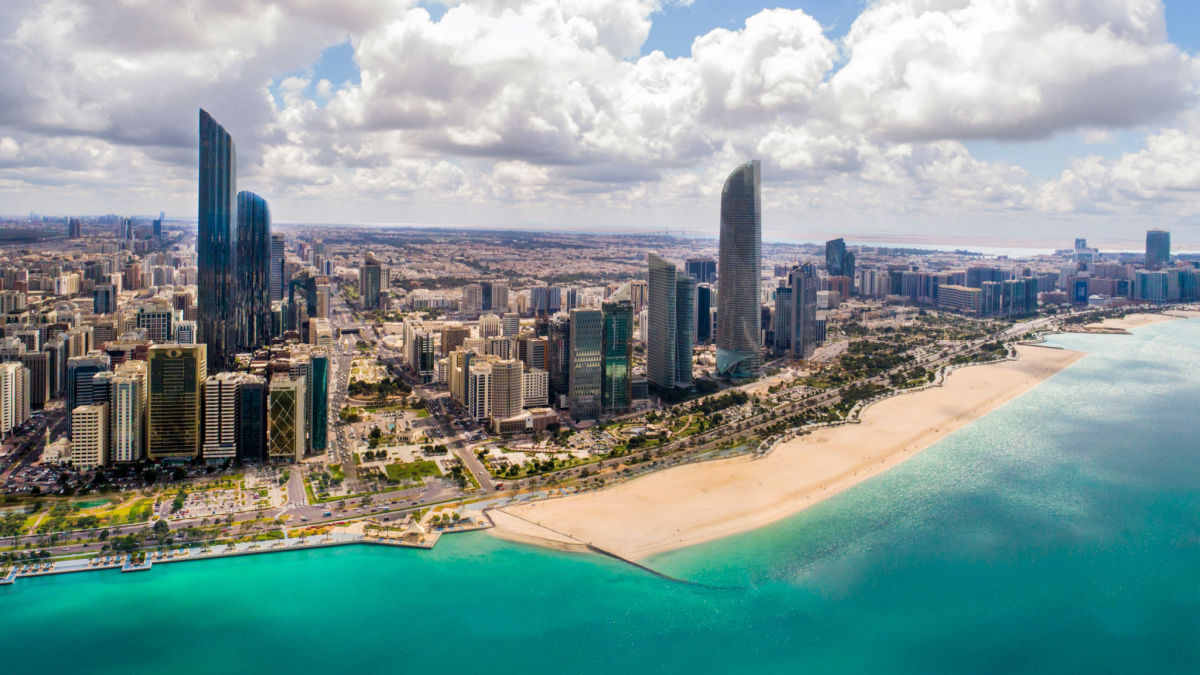 aerial view of abu dhabi city coastline