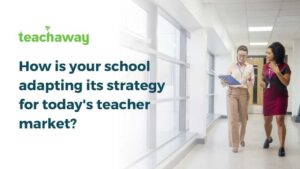 recruitment discussing strategy for today's teacher market in a school hallway