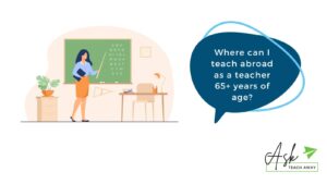 illustration of a teacher over 60 at a chalkboard teaching abroad.