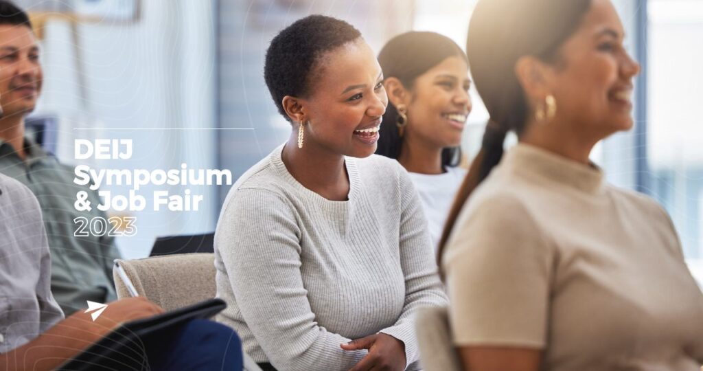 diverse attendees at a deij symposium and job fair