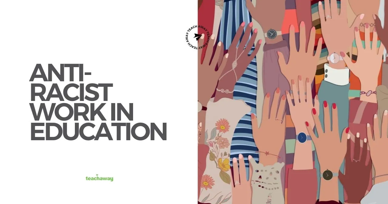 multi colored hand illustration working together to achieve anti racism in the classroom