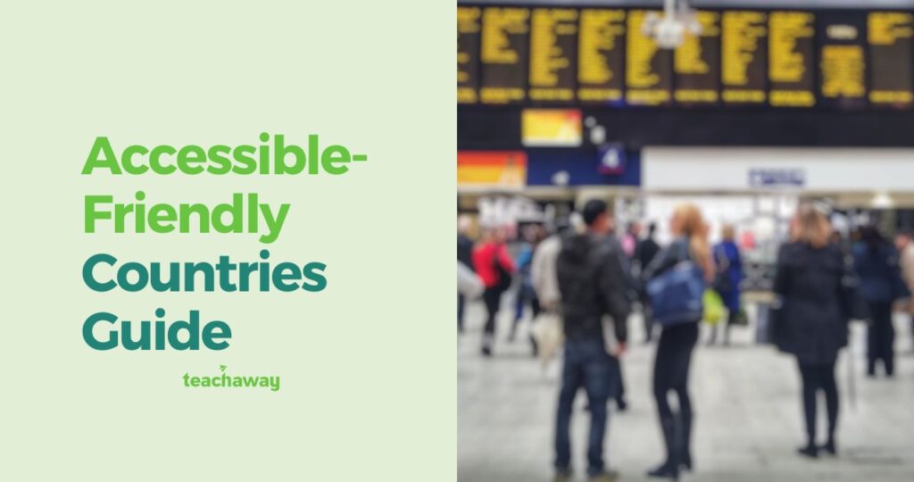 teachers and travelers with accessibility needs and disabilities waiting in line at the airport
