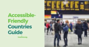 teachers and travelers with accessibility needs and disabilities waiting in line at the airport