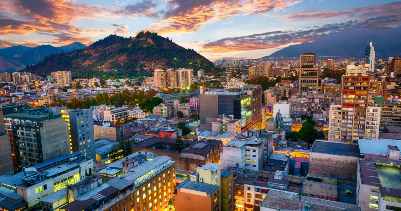 santiago de chile downtown after sunset