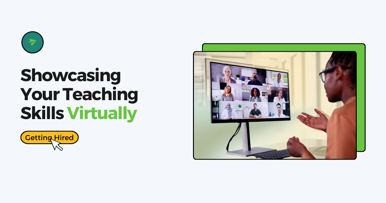 teacher demonstrating teaching skills virtually during an online teaching interview