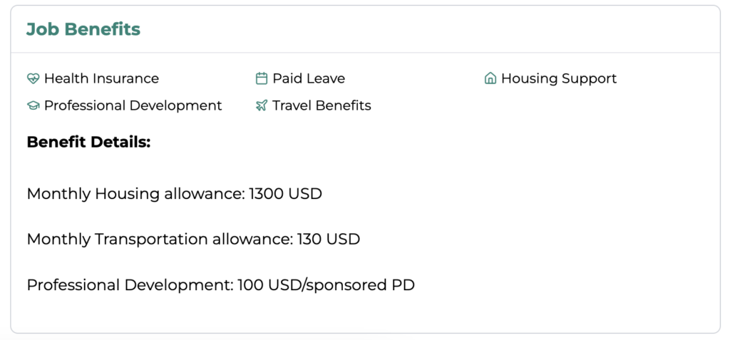 job listing example of benefits highlighted